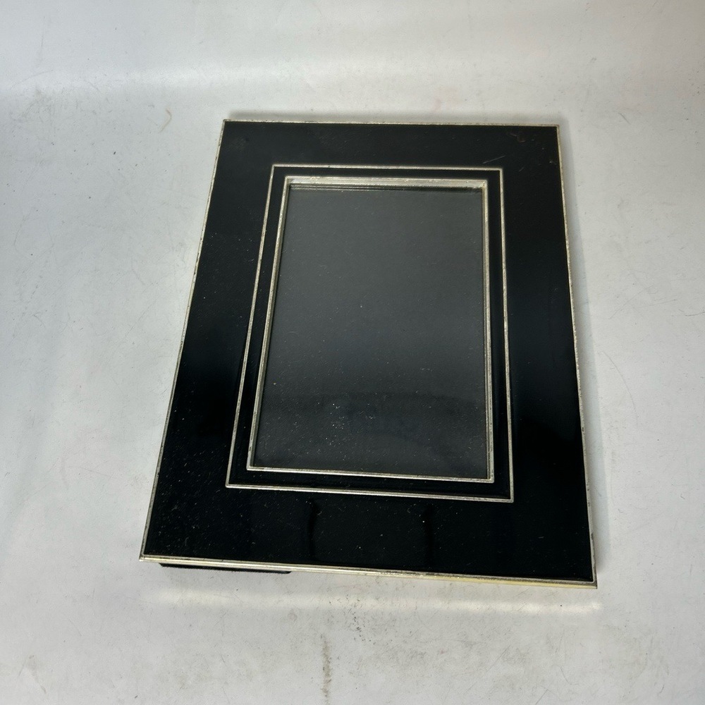 Rogaska Photo Frame Black Silver Accents Rectangular Tabletop Modern Minimalist‎